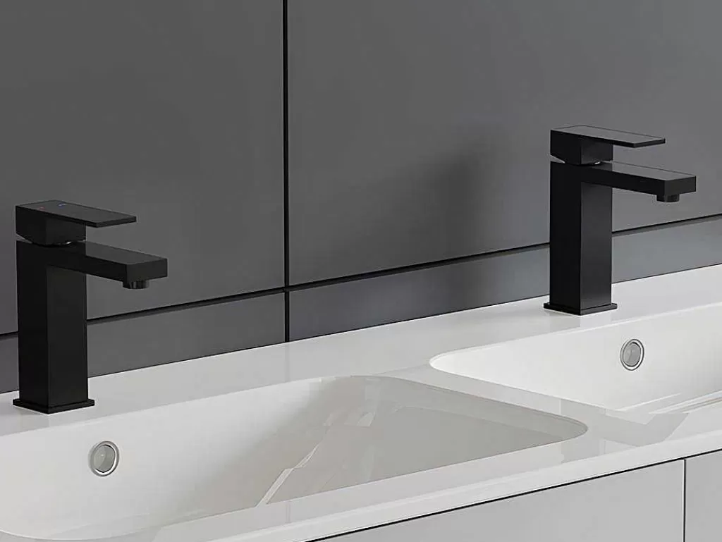 Torneira*Shower & Design Conjunto De 2 Torneiras Misturadoras Mecanicas Quadradas Inox Escovado Preto Mate A17,3 Cm - Canilas