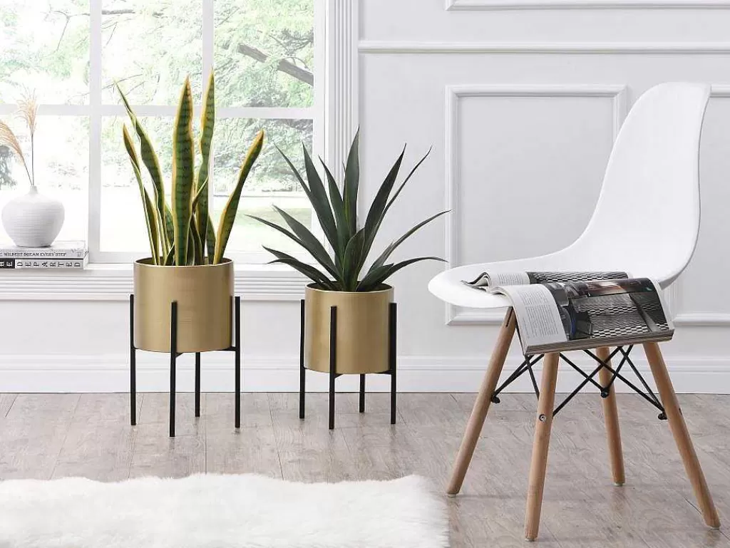 Objeto De Decoração Interior*OZAIA Conjunto De 2 Vasos De Ornamentacao Com Base Em Metal De D. 25 X A. 39 E D. 23 X A. 35,5 Cor Dourado E Preto - Edmee
