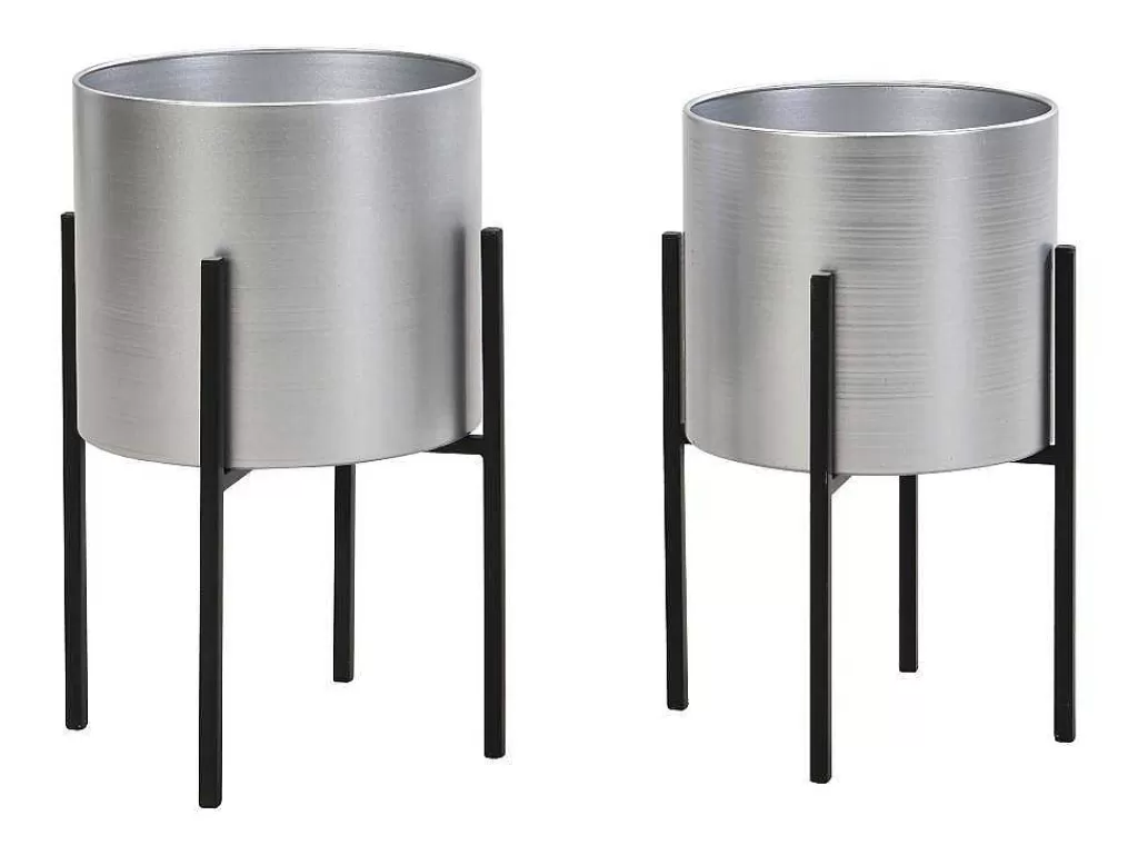 Objeto De Decoração Interior*OZAIA Conjunto De 2 Vasos Decorativos Com Pe Em Metal D25Xa39 Cm E D23Xa35,5 Cm Prateado E Preto - Edmee