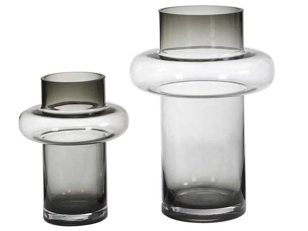 Objeto De Decoração Interior*OZAIA Conjunto De 2 Vasos Em Vidro De Cor A. 25 E A. 30 Cm Vidro Cinzento Fumado - Valoit