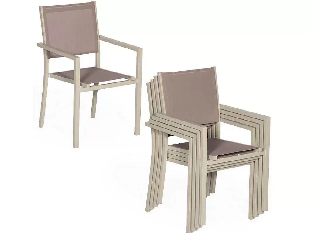 Conjunto Mesa E Cadeiras De Jardim*Happy Garden Conjunto De 4 Cadeiras De Aluminio Em Tons - Têxtilene Taupe