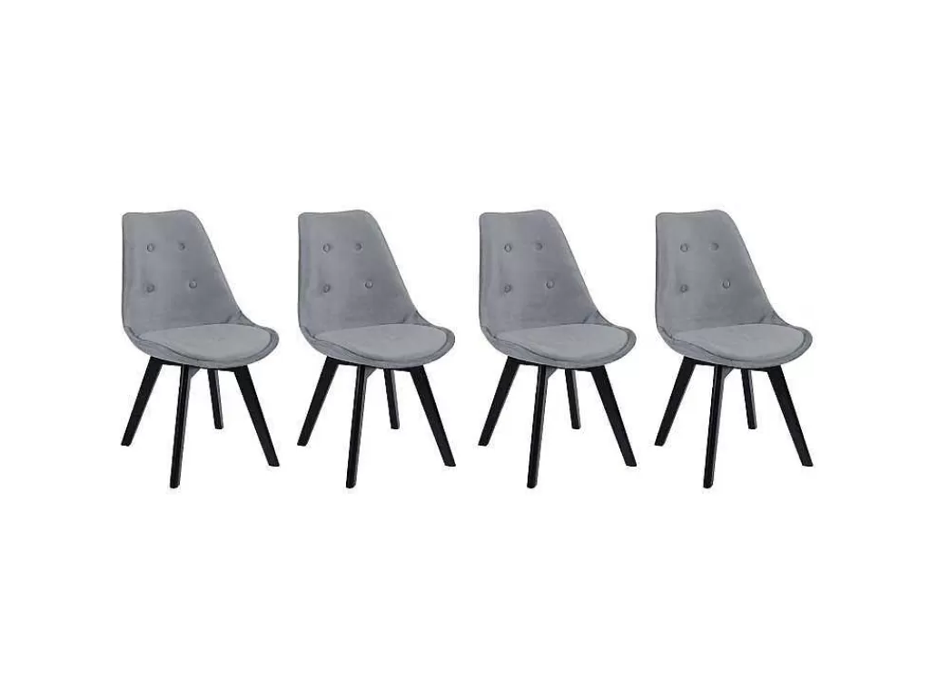 Cadeira*Happy Garden Conjunto De 4 Cadeiras De Veludo Nora Cinzentas Com Almofada