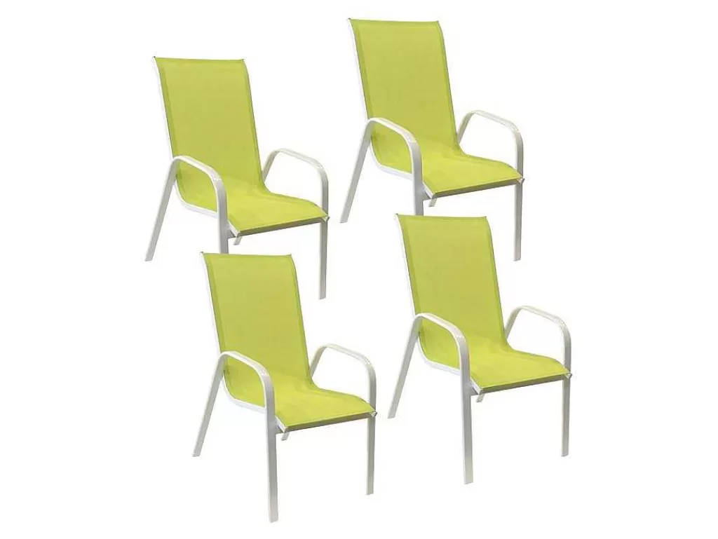 Conjunto Mesa E Cadeiras De Jardim*Happy Garden Conjunto De 4 Cadeiras Marbella Em Têxtilene Verde - Aluminio Branco