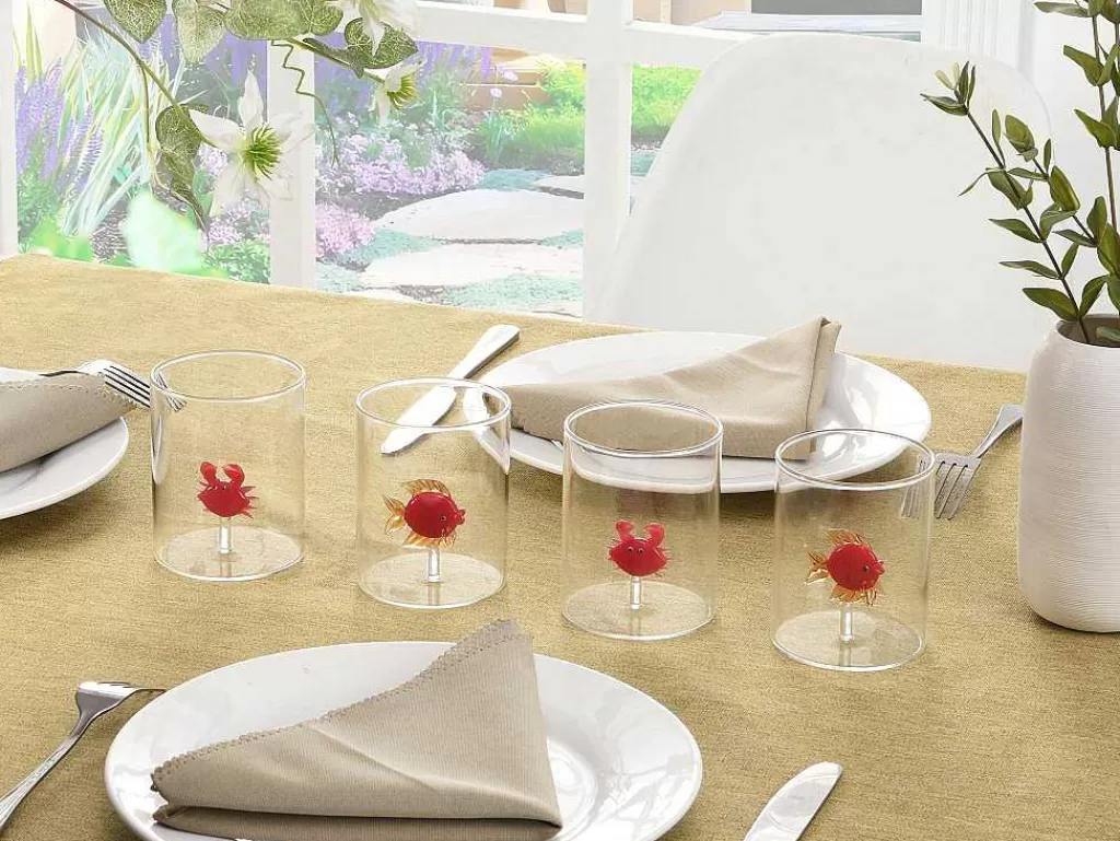 Louça E Utensílios De Cozinha*OZAIA Conjunto De 4 Copos Animais, Vidro Soprado Transparente E Vermelho D7,5 X A9,5 Cm - Apuna
