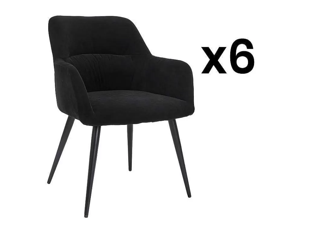 Cadeira*Vente-unique Conjunto De 6 Cadeiras Com Apoios De Bracos Em Tecido E Metal Preto - Heka