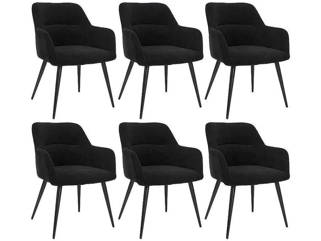 Cadeira*Vente-unique Conjunto De 6 Cadeiras Com Apoios De Bracos Em Tecido E Metal Preto - Heka