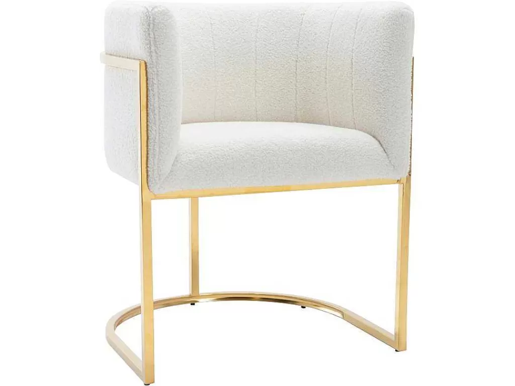 Cadeira*PASCAL MORABITO Conjunto De 6 Cadeiras Com Apoios De Bracos Tecido Boucle E Aco Inoxidavel Branco E Dourado - Peria De