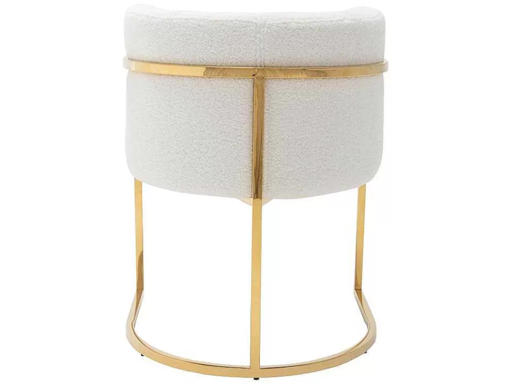 Cadeira*PASCAL MORABITO Conjunto De 6 Cadeiras Com Apoios De Bracos Tecido Boucle E Aco Inoxidavel Branco E Dourado - Peria De