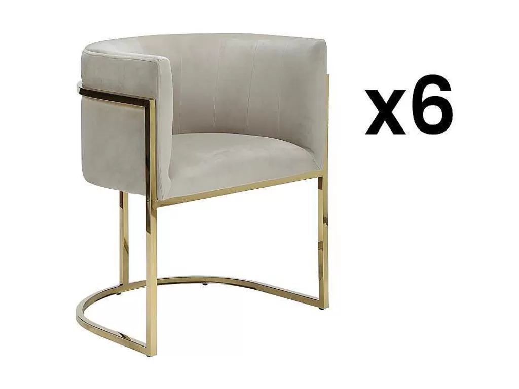 Cadeira*PASCAL MORABITO Conjunto De 6 Cadeiras Com Apoios De Bracos, Veludo E Aco Inoxidavel, Bege E Dourado - Peria De