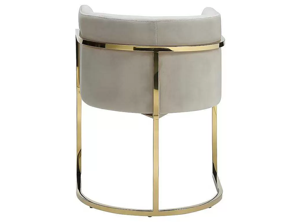 Cadeira*PASCAL MORABITO Conjunto De 6 Cadeiras Com Apoios De Bracos, Veludo E Aco Inoxidavel, Bege E Dourado - Peria De
