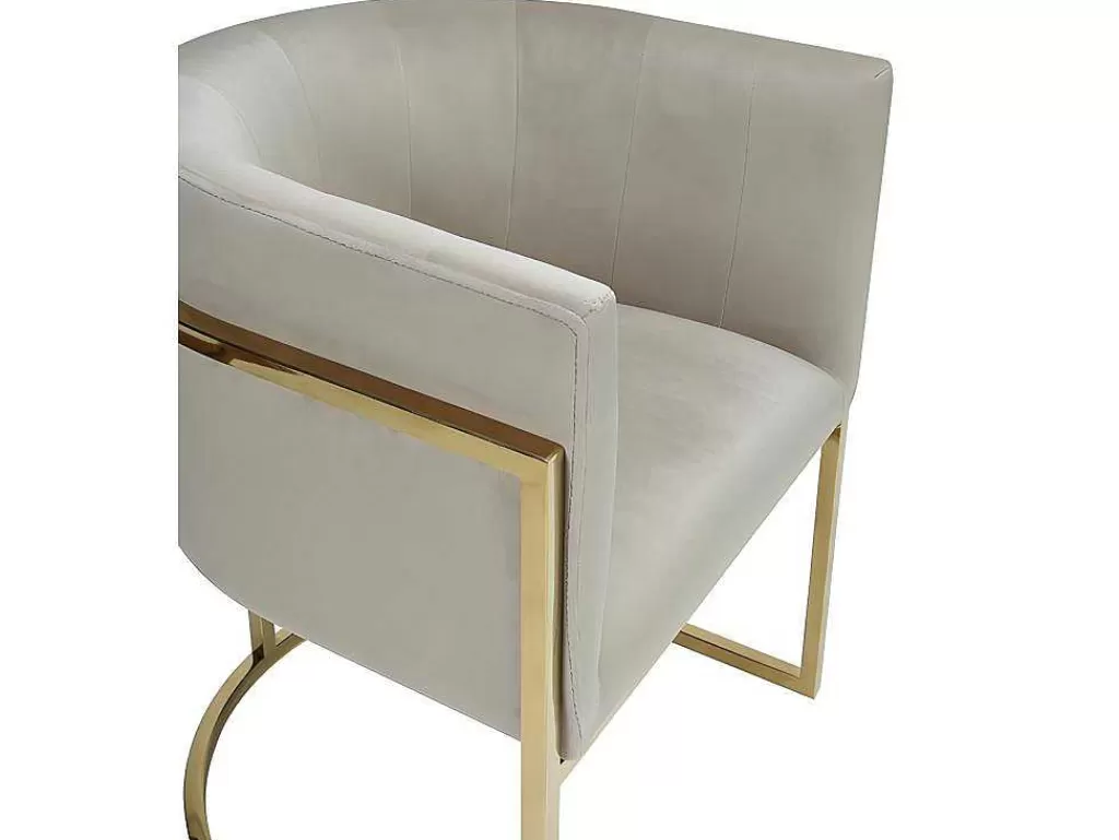 Cadeira*PASCAL MORABITO Conjunto De 6 Cadeiras Com Apoios De Bracos, Veludo E Aco Inoxidavel, Bege E Dourado - Peria De