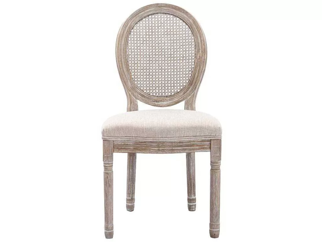 Cadeira*Vente-unique Conjunto De 6 Cadeiras Empalhadas, Tecido E Madeira De Hevea Bege - Antoinette