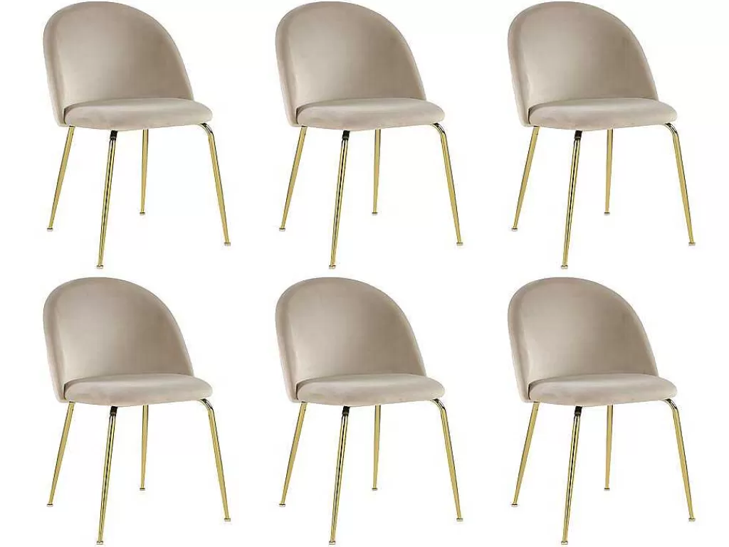 Cadeira*Vente-unique Conjunto De 6 Cadeiras Melbourne - Veludo E Metal Dourado - Bege