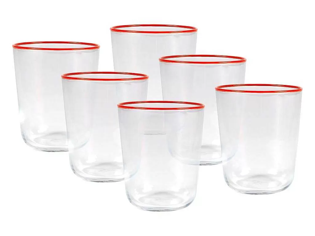 Louça E Utensílios De Cozinha*OZAIA Conjunto De 6 Copos De Agua Com Detalhe Em Laranja - 31,5 Cl - D. 8 X A. 9,5 Cm - Azuran