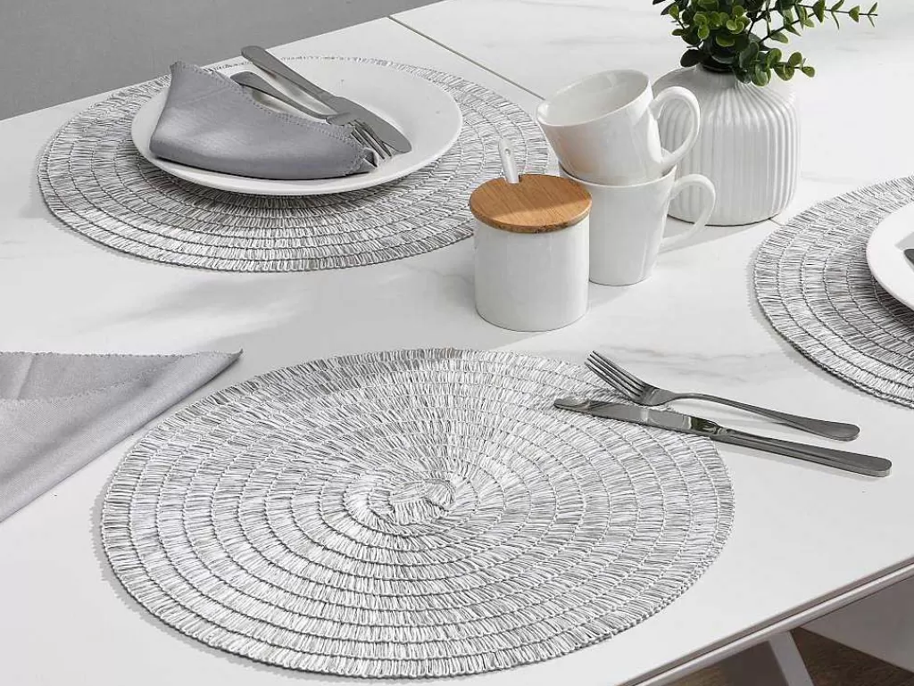 Têxteis De Mesa*OZAIA Conjunto De 6 Individuais De Mesa Redondos Em Papel Entrancado, Cinzento E Branco - Fylat