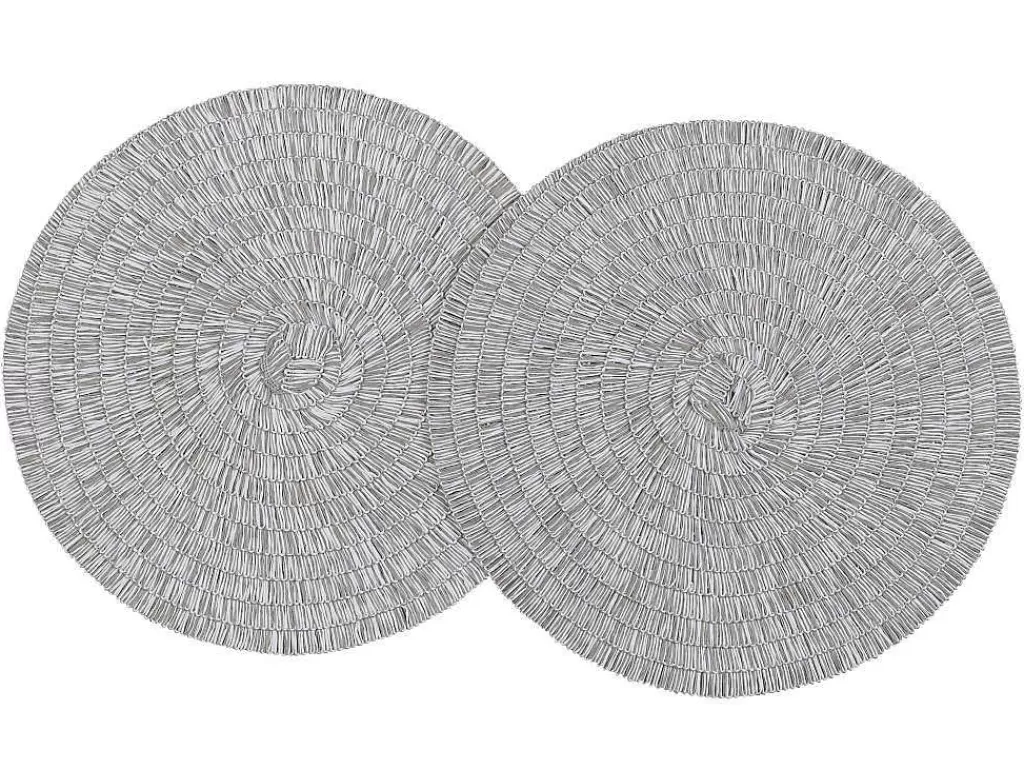 Têxteis De Mesa*OZAIA Conjunto De 6 Individuais De Mesa Redondos Em Papel Entrancado, Cinzento E Branco - Fylat