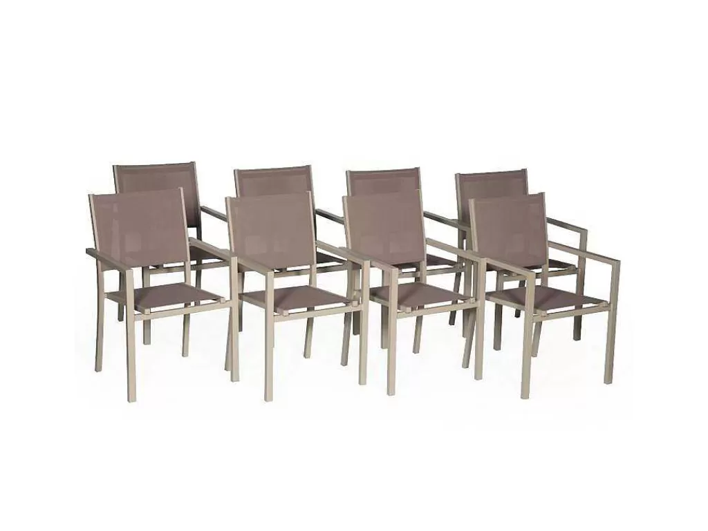 Conjunto Mesa E Cadeiras De Jardim*Happy Garden Conjunto De 8 Cadeiras De Aluminio Em Tons - Têxtilene Taupe