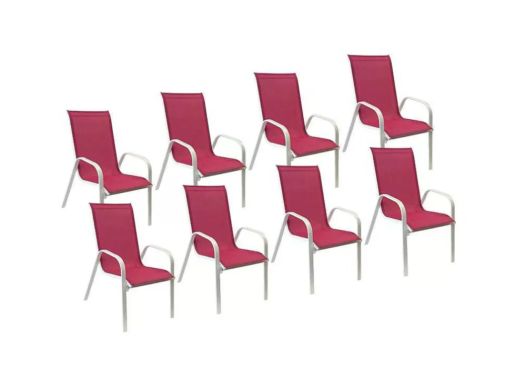 Conjunto Mesa E Cadeiras De Jardim*Happy Garden Conjunto De 8 Cadeiras Marbella Em Têxtilene Rosa - Aluminio Branco