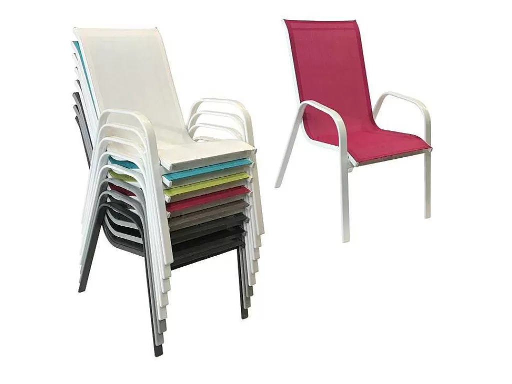 Conjunto Mesa E Cadeiras De Jardim*Happy Garden Conjunto De 8 Cadeiras Marbella Em Têxtilene Rosa - Aluminio Branco