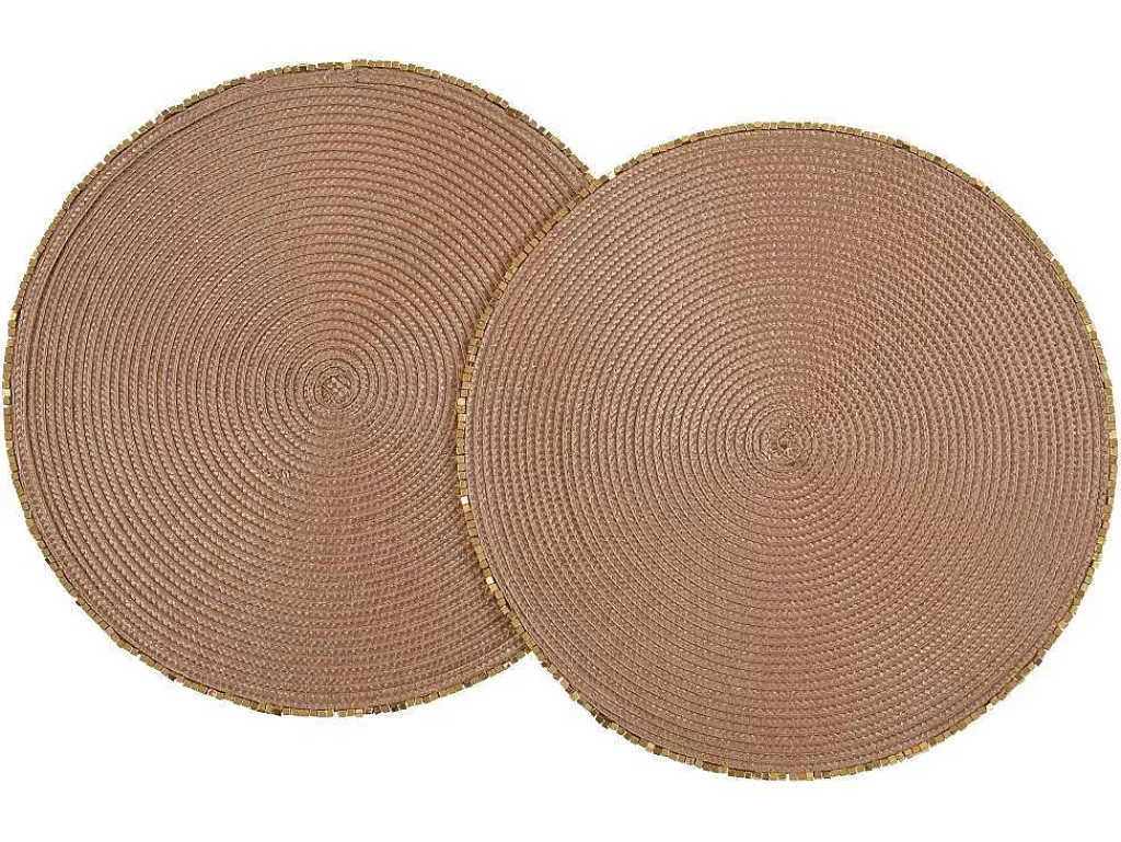 Têxteis De Mesa*OZAIA Conjunto De 8 Individuais De Mesa Redondos Com Bordas Em Perola D38 Cm, Castanho E Dourado - Balista