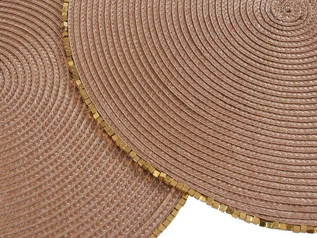 Têxteis De Mesa*OZAIA Conjunto De 8 Individuais De Mesa Redondos Com Bordas Em Perola D38 Cm, Castanho E Dourado - Balista