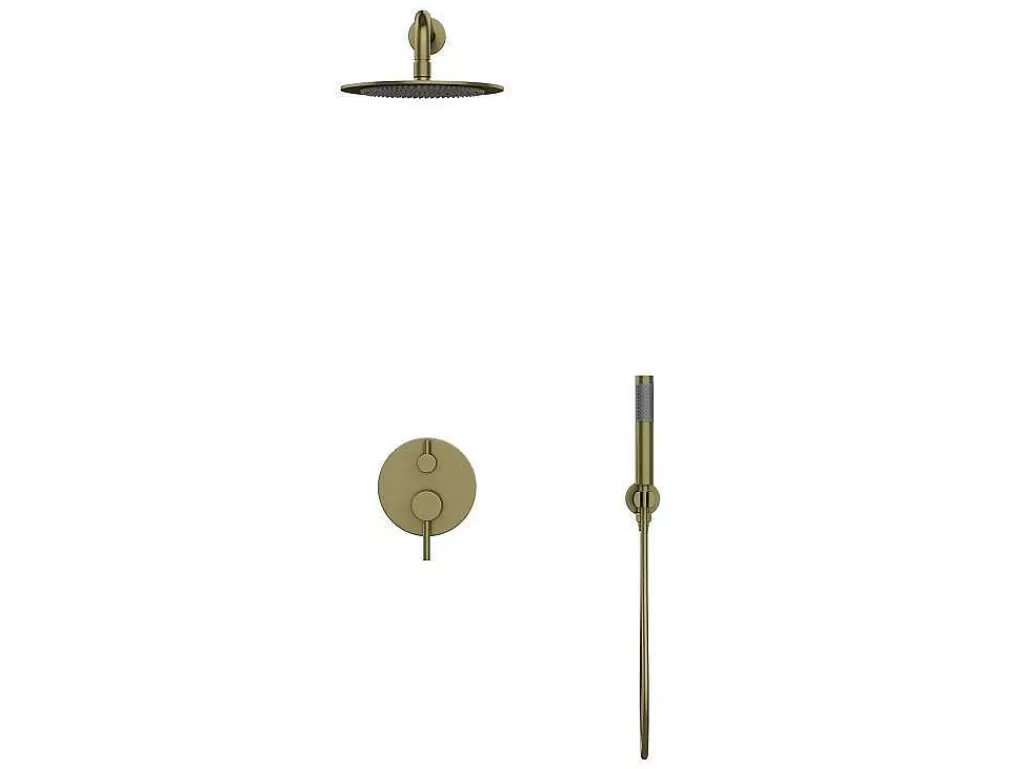 Promoções Casa De Banho & Bem-Estar*Shower & Design Conjunto De Duche Encastravel Com Torneira Misturadora Mecanica Dourado Acabamento Escovado - Tamise
