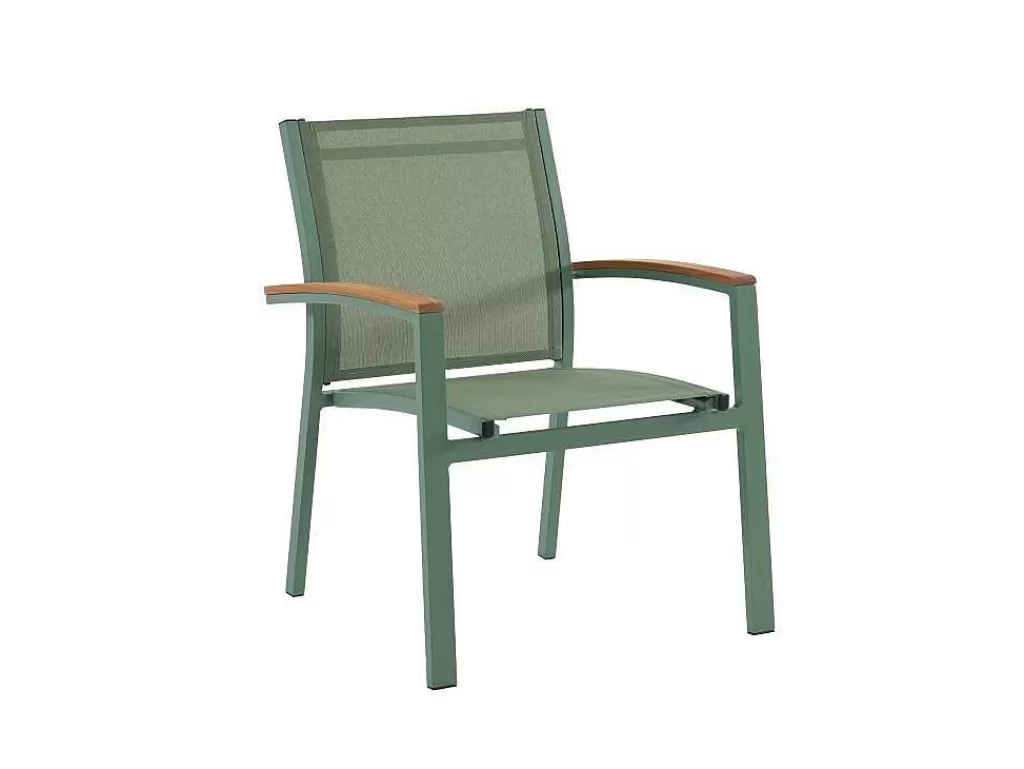 Conjunto Mesa E Cadeiras De Jardim*MYLIA Conjunto De Jantar De Jardim Em Aluminio, Mesa Extensivel 180/240Cm, 6 Cadeiroes Empilhaveis Com Apoios De Bracos Em Acacia Verde-Amendoa - Nauru