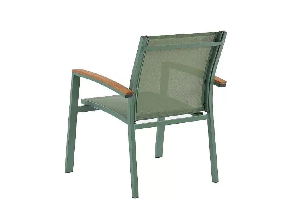 Conjunto Mesa E Cadeiras De Jardim*MYLIA Conjunto De Jantar De Jardim Em Aluminio, Mesa Extensivel 180/240Cm, 6 Cadeiroes Empilhaveis Com Apoios De Bracos Em Acacia Verde-Amendoa - Nauru
