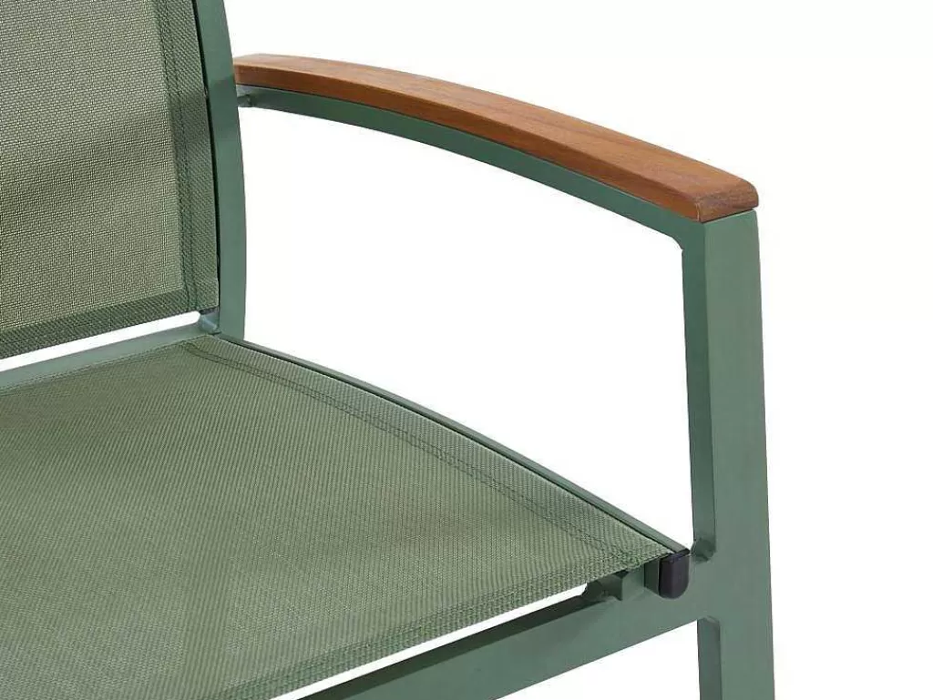 Conjunto Mesa E Cadeiras De Jardim*MYLIA Conjunto De Jantar De Jardim Em Aluminio, Mesa Extensivel 180/240Cm, 6 Cadeiroes Empilhaveis Com Apoios De Bracos Em Acacia Verde-Amendoa - Nauru