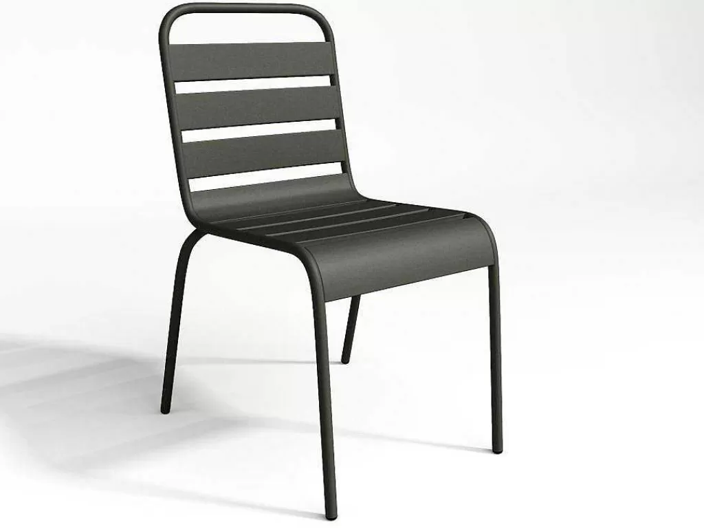 Conjunto Mesa E Cadeiras De Jardim*MYLIA Conjunto De Jantar De Jardim Em Metal, Uma Mesa C. 160 Cm Com 2 Cadeiroes Empilhaveis E 4 Cadeiras Empilhaveis, Cinzento-Escuro - Mirmande