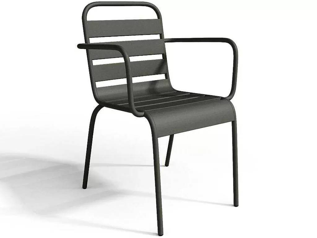 Conjunto Mesa E Cadeiras De Jardim*MYLIA Conjunto De Jantar De Jardim Em Metal, Uma Mesa C. 160 Cm Com 2 Cadeiroes Empilhaveis E 4 Cadeiras Empilhaveis, Cinzento-Escuro - Mirmande