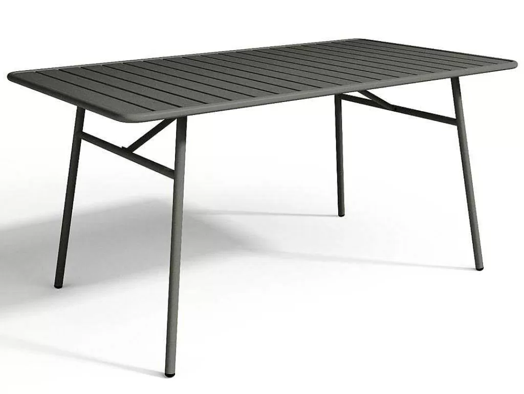 Conjunto Mesa E Cadeiras De Jardim*MYLIA Conjunto De Jantar De Jardim Em Metal, Uma Mesa C. 160 Cm Com 2 Cadeiroes Empilhaveis E 4 Cadeiras Empilhaveis, Cinzento-Escuro - Mirmande
