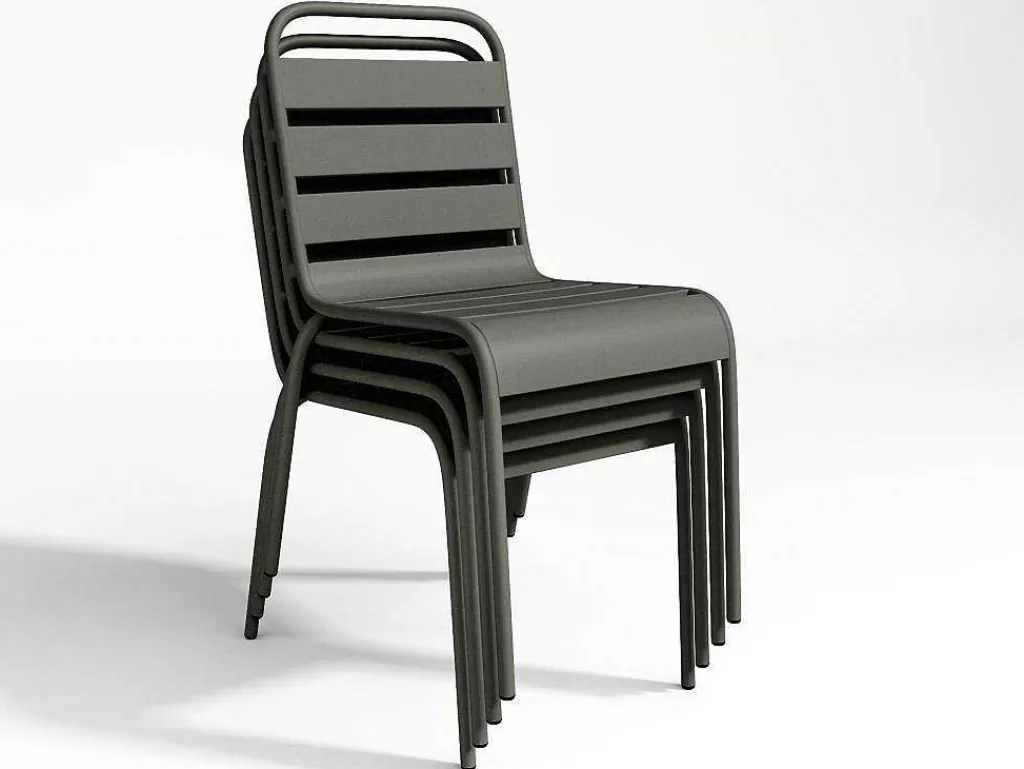 Conjunto Mesa E Cadeiras De Jardim*MYLIA Conjunto De Jantar De Jardim Em Metal, Uma Mesa C. 160 Cm Com 2 Cadeiroes Empilhaveis E 4 Cadeiras Empilhaveis, Cinzento-Escuro - Mirmande