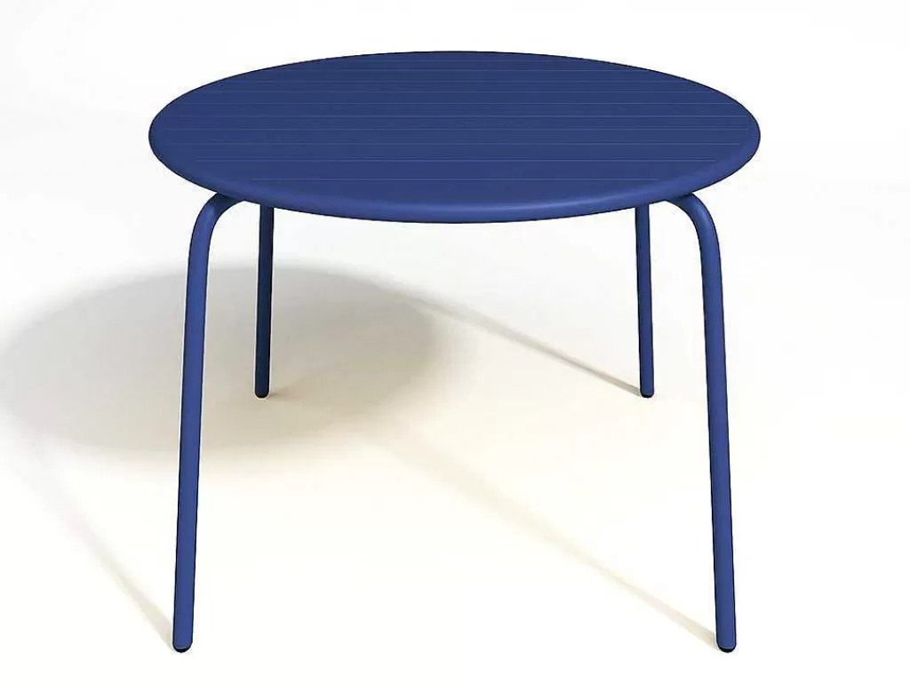 Conjunto Mesa E Cadeiras De Jardim*MYLIA Conjunto De Jantar De Jardim Em Metal, Uma Mesa D. 110 Cm E 4 Cadeiras Empilhaveis Azul-Escuro - Mirmande