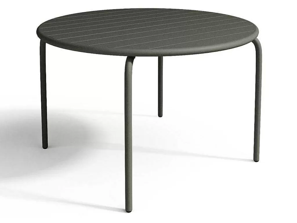 Conjunto Mesa E Cadeiras De Jardim*MYLIA Conjunto De Jantar De Jardim Em Metal, Uma Mesa D. 110 Cm E 4 Cadeiroes Empilhaveis, Cinzento-Escuro - Mirmande