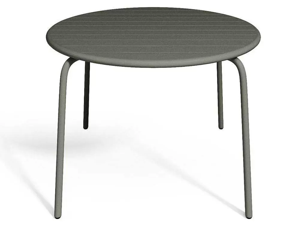 Conjunto Mesa E Cadeiras De Jardim*MYLIA Conjunto De Jantar De Jardim Em Metal, Uma Mesa D. 110 Cm E 4 Cadeiroes Empilhaveis, Cinzento-Escuro - Mirmande