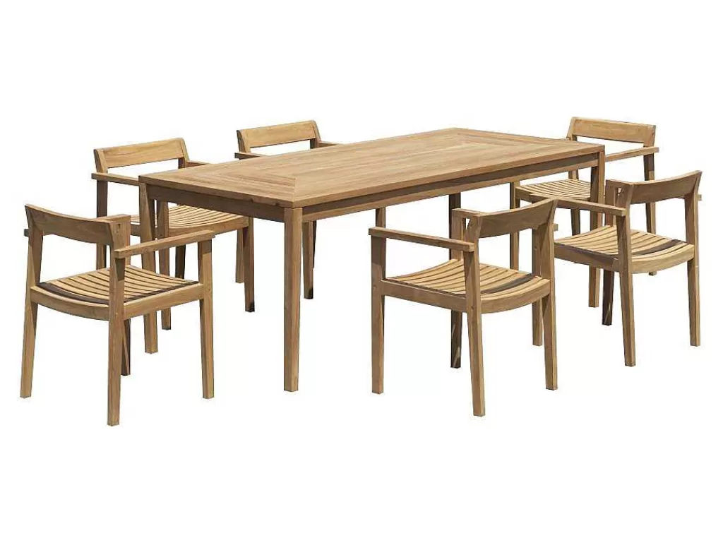 Conjunto Mesa E Cadeiras De Jardim*MYLIA Conjunto De Jantar De Jardim Em Teca, 1 Mesa C. 200 Cm + 6 Cadeiroes, Natural Claro - Allende