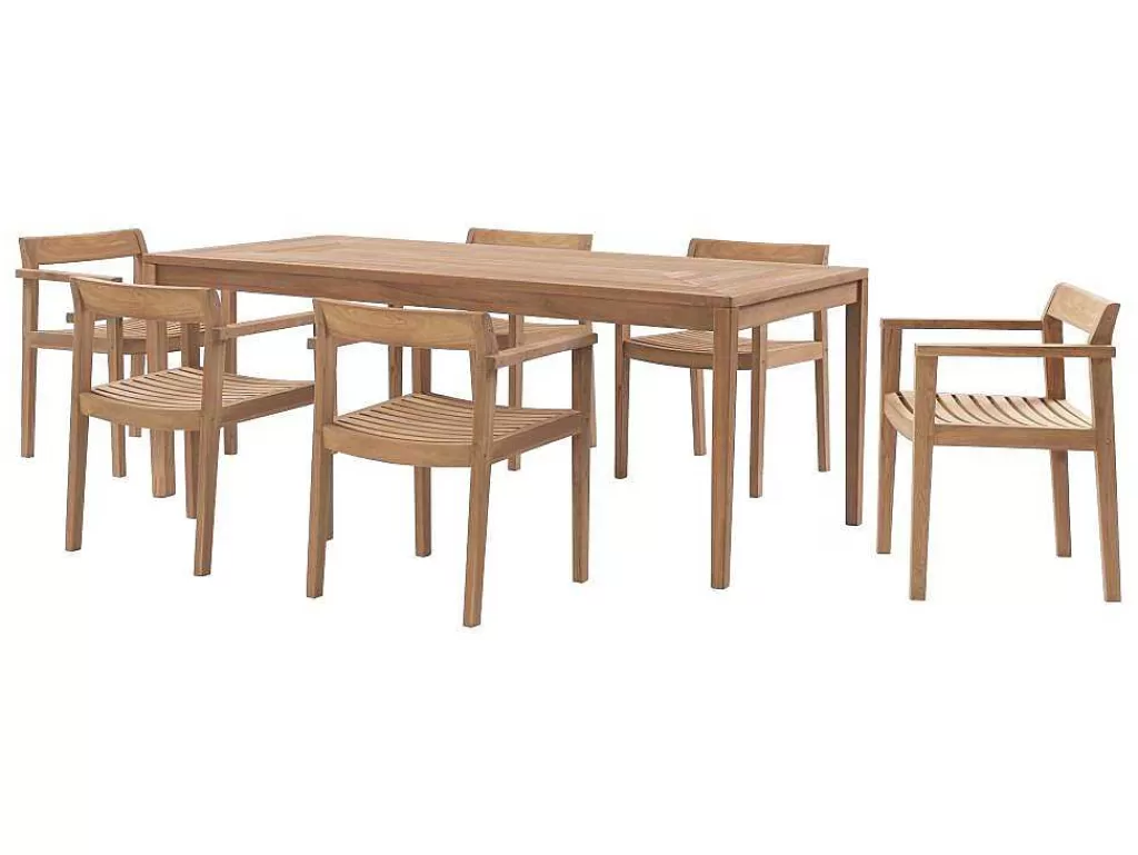 Conjunto Mesa E Cadeiras De Jardim*MYLIA Conjunto De Jantar De Jardim Em Teca, 1 Mesa C. 200 Cm + 6 Cadeiroes, Natural Claro - Allende