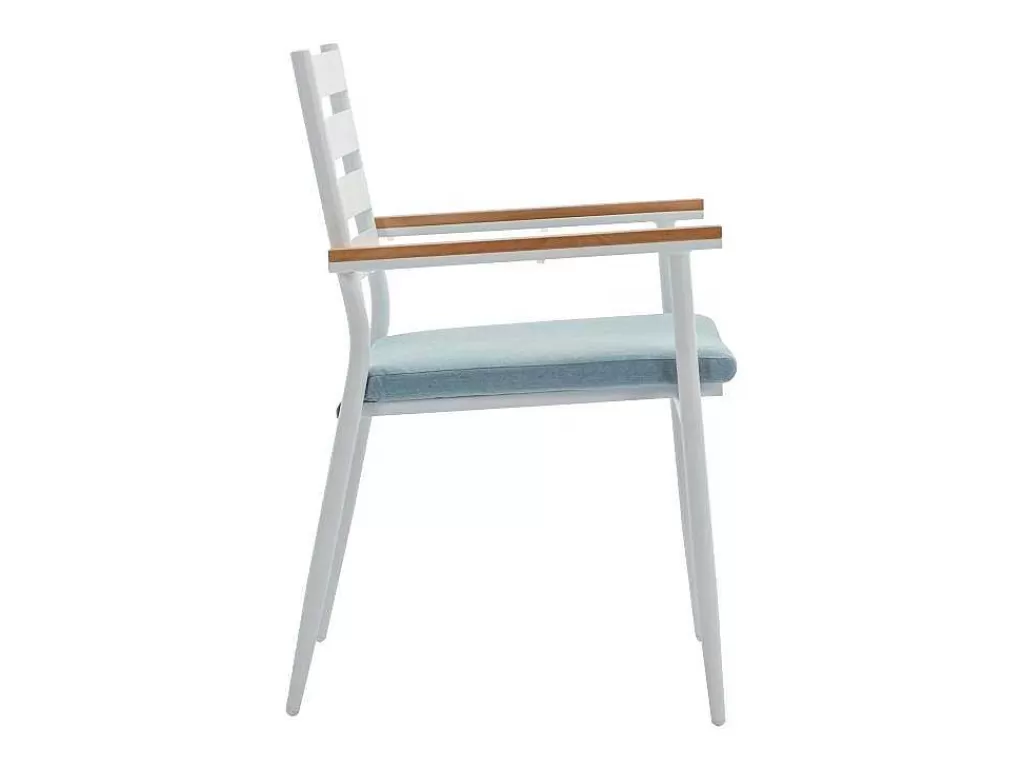Conjunto Mesa E Cadeiras De Jardim*MYLIA Conjunto De Jantar De Jardim Madeira E Aluminio: Uma Mesa D.110 Cm E 4 Cadeiroes, Branco E Natural Claro - Miami De
