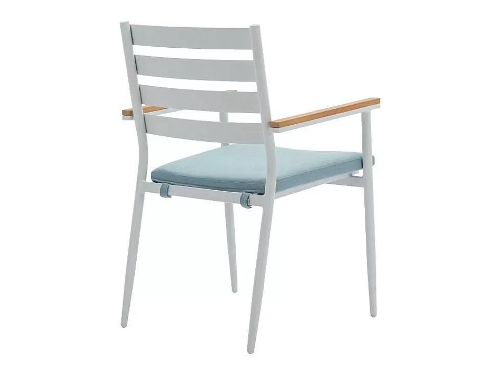 Conjunto Mesa E Cadeiras De Jardim*MYLIA Conjunto De Jantar De Jardim Madeira E Aluminio: Uma Mesa D.110 Cm E 4 Cadeiroes, Branco E Natural Claro - Miami De