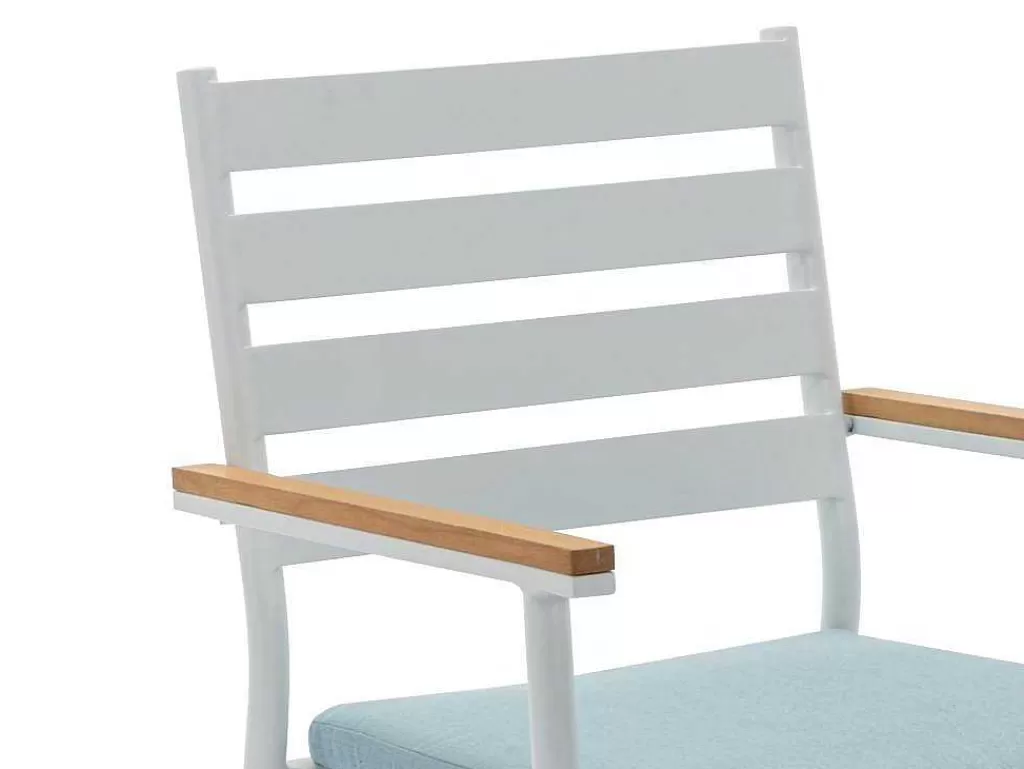 Conjunto Mesa E Cadeiras De Jardim*MYLIA Conjunto De Jantar De Jardim Madeira E Aluminio: Uma Mesa D.110 Cm E 4 Cadeiroes, Branco E Natural Claro - Miami De