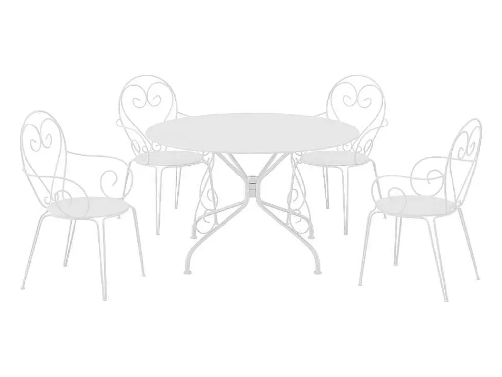 Conjunto Mesa E Cadeiras De Jardim*MYLIA Conjunto De Jantar De Jardim Metal Acabamento Ferro Forjado, Uma Mesa D120 Cm E 4 Cadeiroes Empilhaveis Branco - Guermantes De