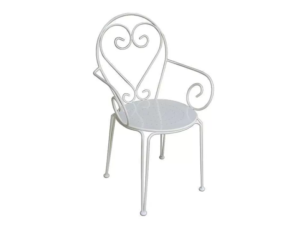 Conjunto Mesa E Cadeiras De Jardim*MYLIA Conjunto De Jantar De Jardim Metal Acabamento Ferro Forjado, Uma Mesa D120 Cm E 4 Cadeiroes Empilhaveis Branco - Guermantes De