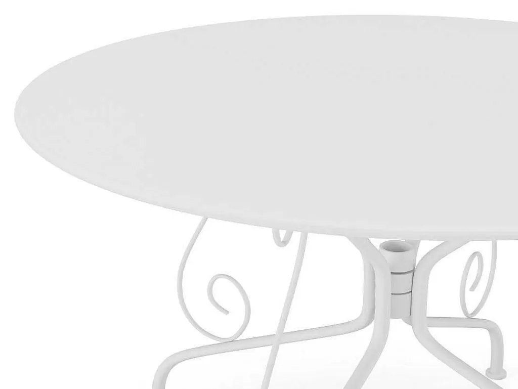 Conjunto Mesa E Cadeiras De Jardim*MYLIA Conjunto De Jantar De Jardim Metal Acabamento Ferro Forjado, Uma Mesa D120 Cm E 4 Cadeiroes Empilhaveis Branco - Guermantes De