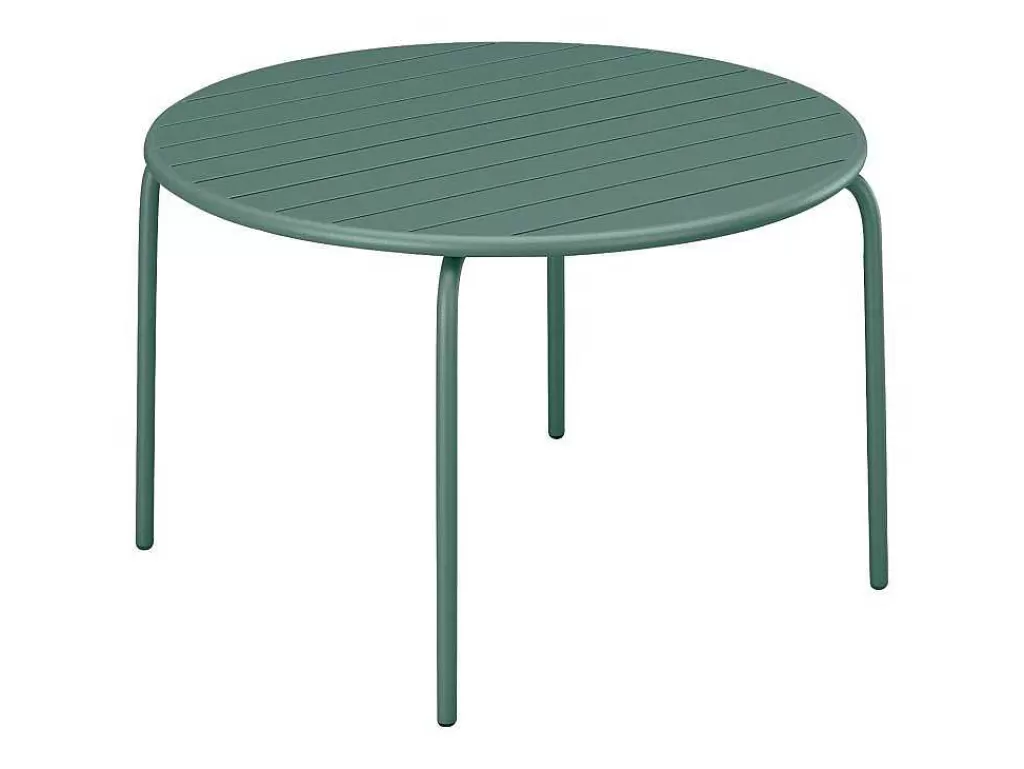Conjunto Mesa E Cadeiras De Jardim*MYLIA Conjunto De Jantar De Jardim Metal, Uma Mesa Redonda D.130 Cm E 6 Cadeiroes Empilhaveis Verde Amendoa - Mirmande De