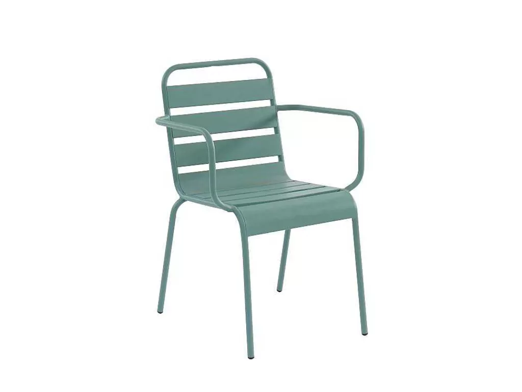 Conjunto Mesa E Cadeiras De Jardim*MYLIA Conjunto De Jantar De Jardim Metal, Uma Mesa Redonda D.130 Cm E 6 Cadeiroes Empilhaveis Verde Amendoa - Mirmande De