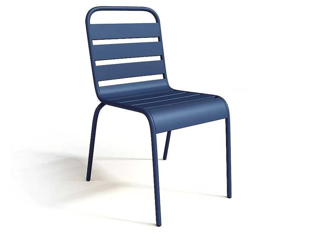 Conjunto Mesa E Cadeiras De Jardim*MYLIA Conjunto De Jardim De Jardim Em Metal, Uma Mesa C. 160 Cm E 4 Cadeiras Empilhaveis Azul-Escuro - Mirmande