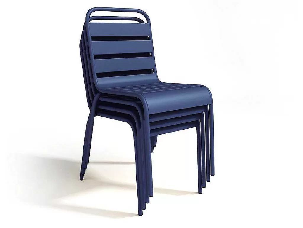 Conjunto Mesa E Cadeiras De Jardim*MYLIA Conjunto De Jardim De Jardim Em Metal, Uma Mesa C. 160 Cm E 4 Cadeiras Empilhaveis Azul-Escuro - Mirmande
