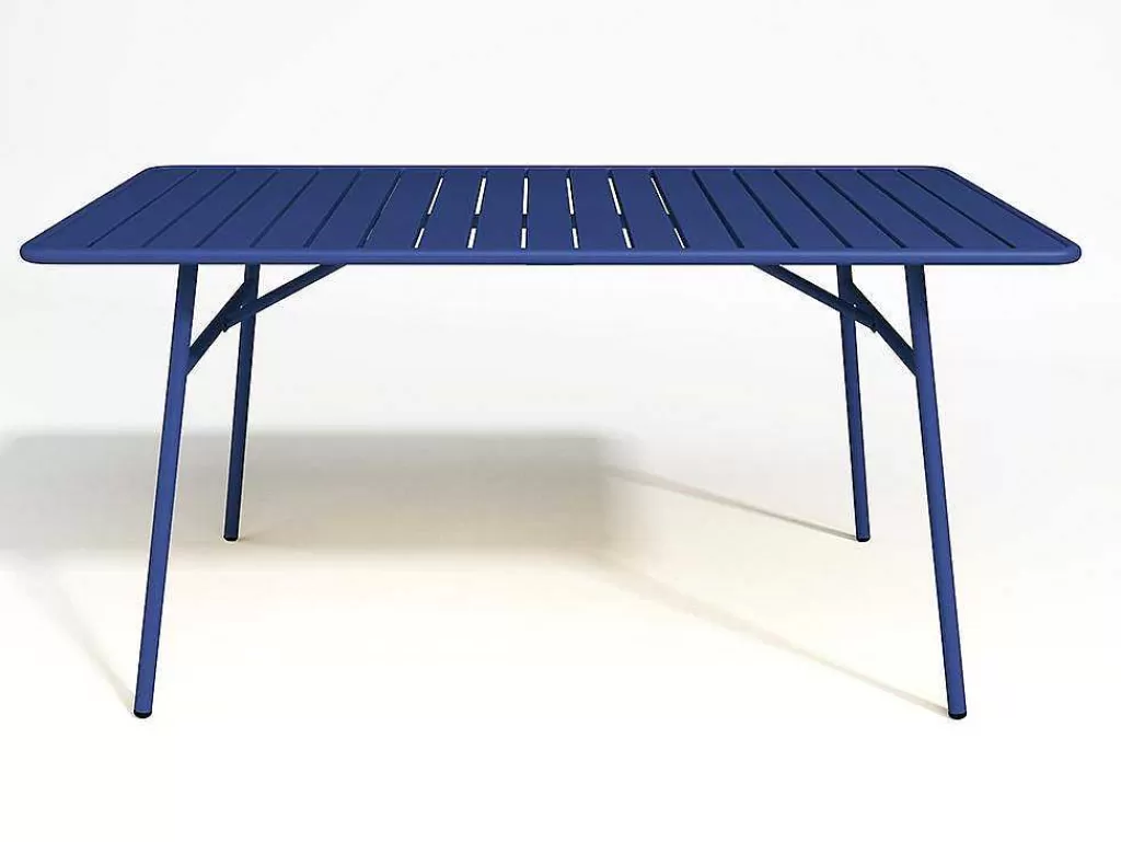 Conjunto Mesa E Cadeiras De Jardim*MYLIA Conjunto De Jardim De Jardim Em Metal, Uma Mesa C. 160 Cm E 4 Cadeiras Empilhaveis Azul-Escuro - Mirmande