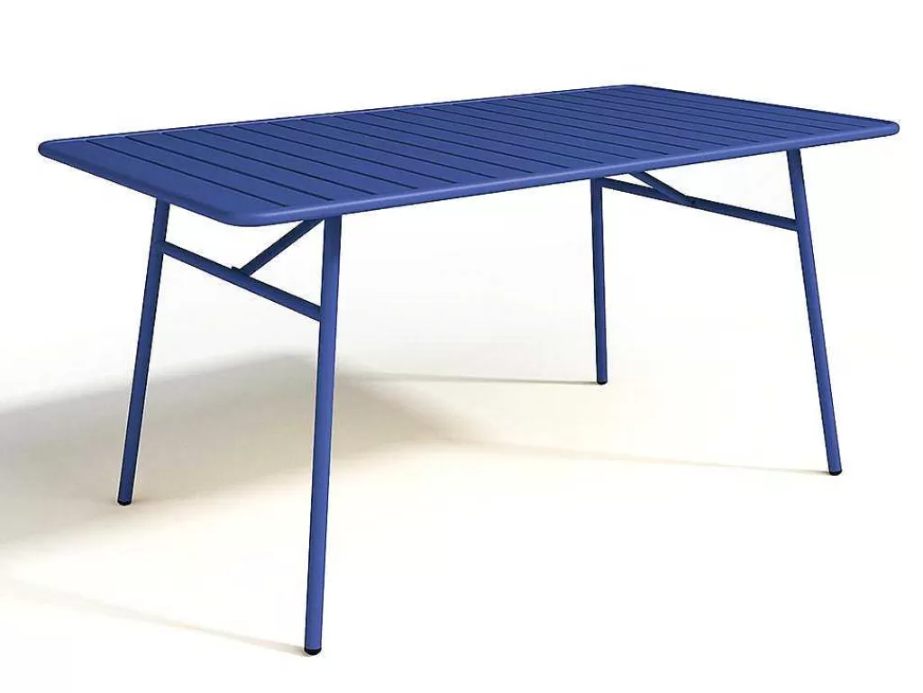 Conjunto Mesa E Cadeiras De Jardim*MYLIA Conjunto De Jardim De Jardim Em Metal, Uma Mesa C. 160 Cm E 4 Cadeiras Empilhaveis Azul-Escuro - Mirmande